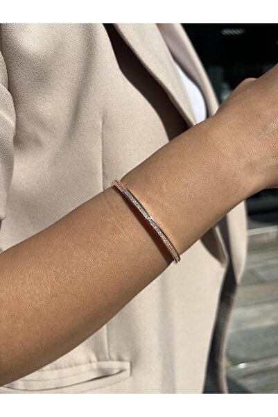 Tep's Jewellery Gümüş Sıralı Taşlı Rose Renkli Kelepçe