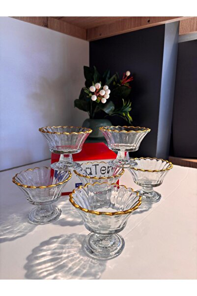 zaTen Pazar Altın Yaldızlı Ayaklı Sunum Kasesi - Reçellik & Çerezlik Takımı