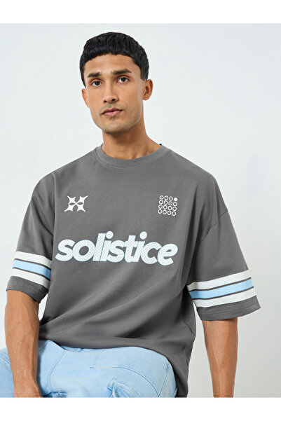 Styli Men Grey Graphic Print Boxy Fit T-Shirt