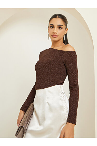 Styli Women Brown Shimmer Knit Top