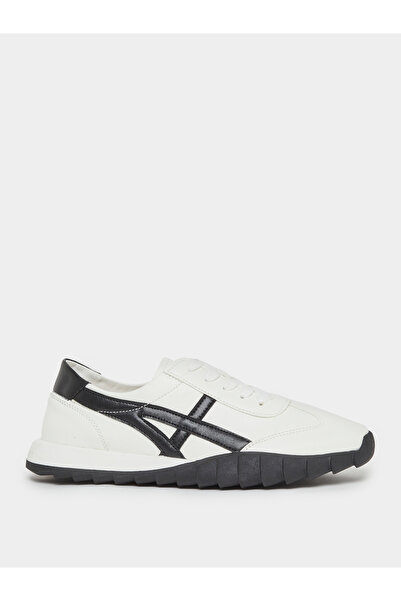 Styli Women Black and White Lace-Up Sneakers