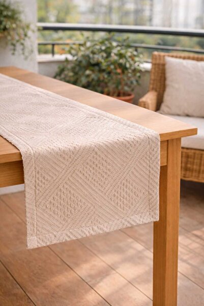 DDHOME Cotton Runner Bohemian Style Plain Cream Textured Embossed Runner 40X1...