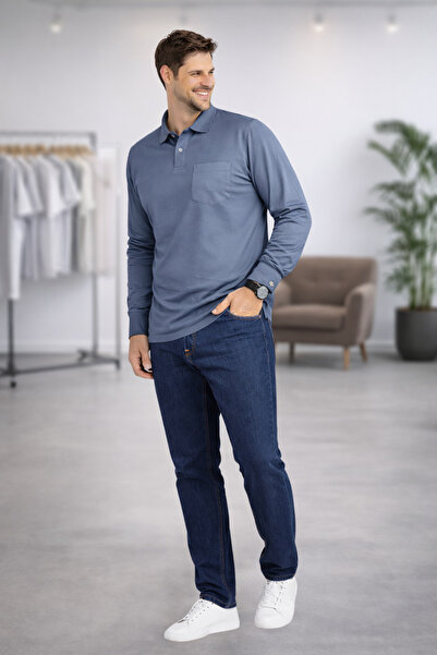 BayBayan Pulover pentru bărbați din țesătură interlock, cu guler de cămașă, d...