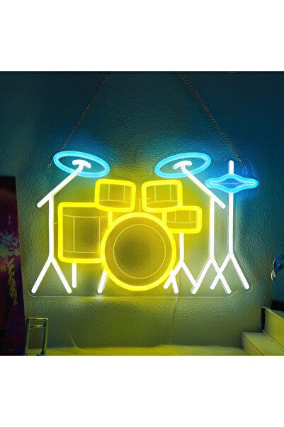 Slasa لوحة جدارية نيون على شكل طبلة بقاعدة أكريليك 6 مم، 15 × 40 سم