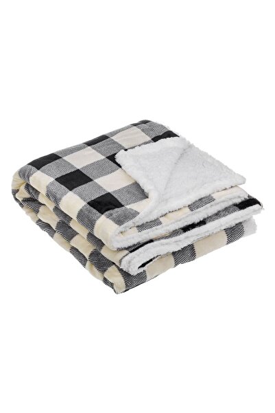 OEM Patura cu model in carouri alb-negru, moale si confortabila, 160x130 cm