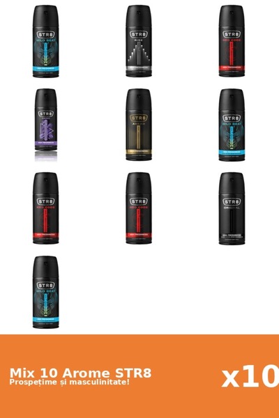 str8 Set 10 Mix STR8: 1x Înainte, 1x Joc, 1x Original, 3x Cod Roșu, 1x Ascens...
