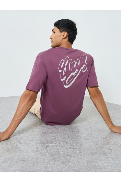Styli Men Maroon Graphic Print Oversized T-Shirt