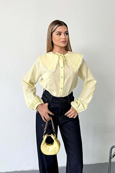JEE LEE Women's Peter Pan collar Tie-Detail Shirt Yellow - 26Y 2150