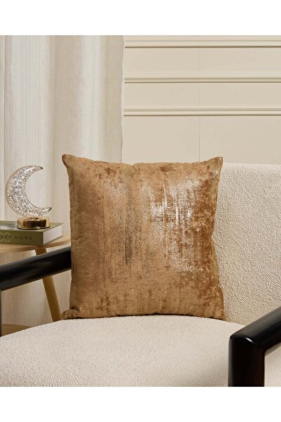 REDTAG Beige Velvet Cushion With Foil Print