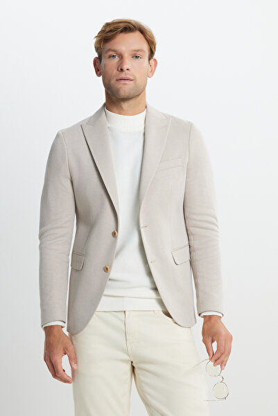 ALTINYILDIZ CLASSICS Men's Beige Cotton Slim Fit Slim Fit Swallow Collar Diag...