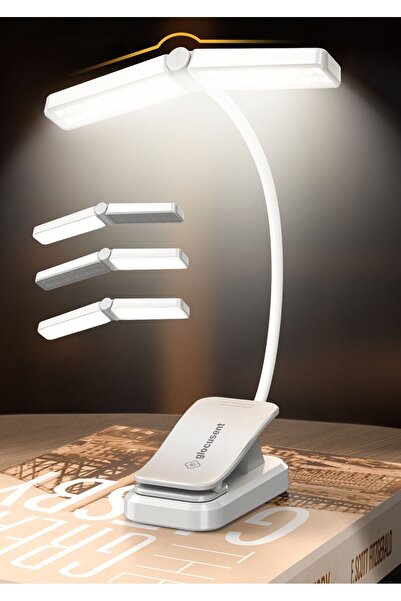 Asfal Şarjlı Klipsli LED Beyaz Okuma Lambası, 3 Renk Işık, 5 Parlaklık, 180° ...