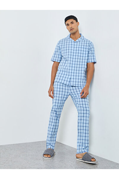 Styli Men Relaxed Fit Checked Shirt and Pyjama Set