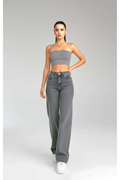 NWC Nina Black Stretch Fabric Super High Waist Loose Leg Denim Palazzo Pants