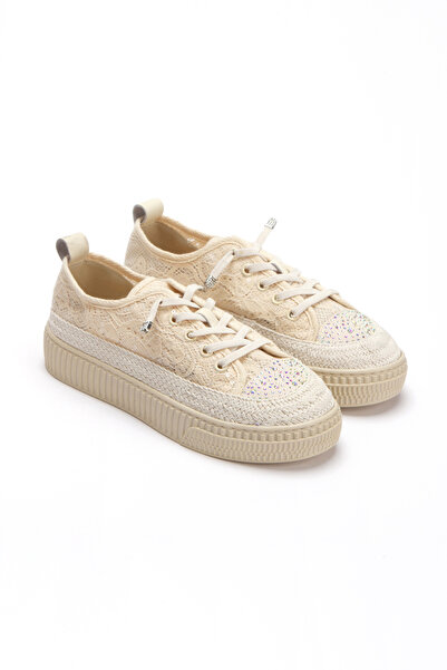 Satenora Anka Thick Sole Lace-Up Beige Sneaker