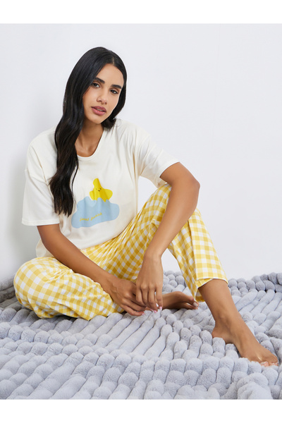 Styli Pack of 3 - Women Printed T-Shirt and Checked Shorts with Pyjama Set