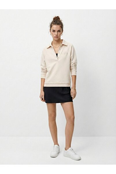 Ltb Polo Collar Buttoned Beige Sweatshirt