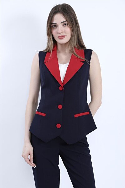 ÖNDER ÖZSOY Paneled Jacket Collar Classic Women's Vest-Red