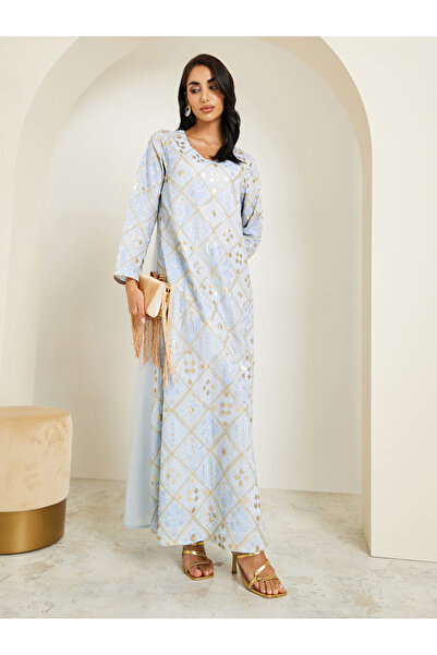 Styli Women Blue Embroidered Jalabiya