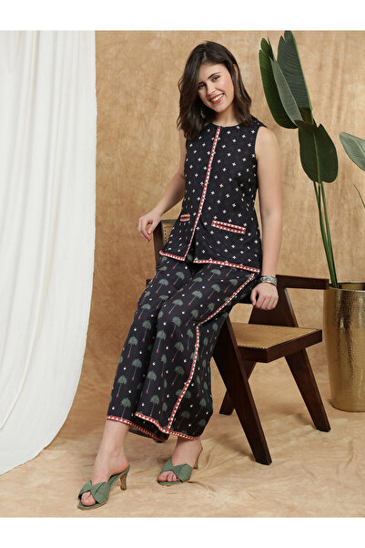 Globus By Styli Women Black Round Neck Tunic and Palazzos Co-Ords