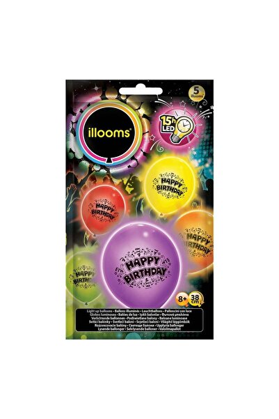 OEM Colorful LED Illooms Happy Birthday Balloons 38cm 5pcs - Giochi Preziosi