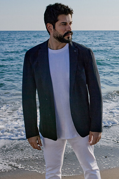 ALTINYILDIZ CLASSICS Men's Navy Blue Slim Fit Slim Fit Mono Collar Pocketed S...