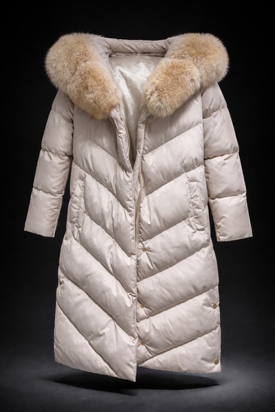 Levin Peak Solvia Kadın Kışlık Kürk Yakalı Uzun Şişme Mont & Kaban ( Taş Bej )