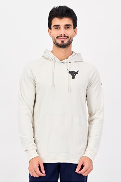 Under Armour Men Sportswear Fit Project Rock Long Sleeve Outdoor Hoodie, Beige
