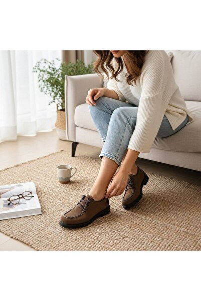 NE&VE SHOES Γυναικεία casual παπούτσια από γνήσιο δέρμα καφέ σουέντ με κορδόνια