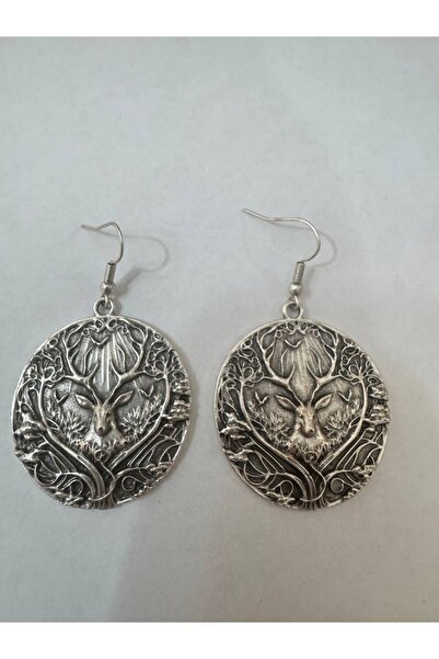 Yuchicly Silver Color Metal Unisex Dangle Earrings with Deer Head Tree of Lif...