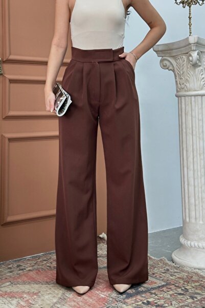 spirituel Women's Palazzo Trousers with Velcro Waist, Double Pockets, Wide Le...