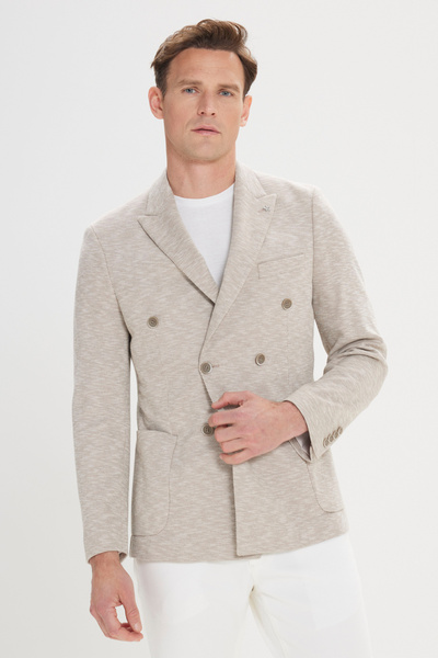 ALTINYILDIZ CLASSICS Men's Beige Slim Fit Slim Fit Swallow Collar Cotton Patt...