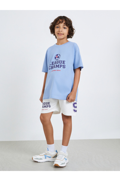 Styli Boys Blue Football Graphic T-Shirt and Shorts Set