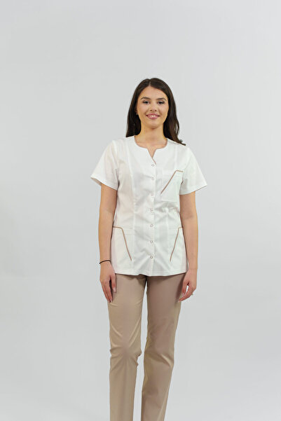 Masstex Medical blouse with V-neck, Snap Closure and colored inserts