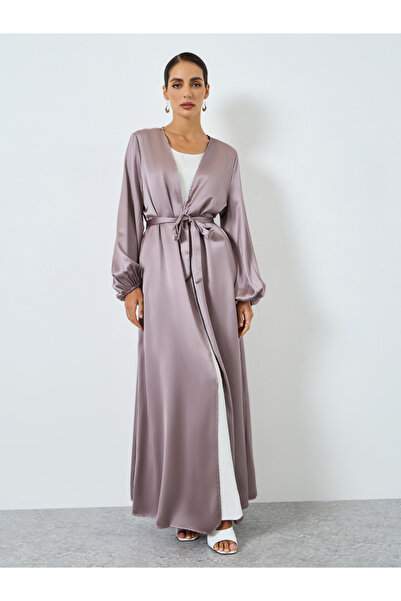 Take Two By Styli Women Lilac Solid Long Sleeve Stain Abaya