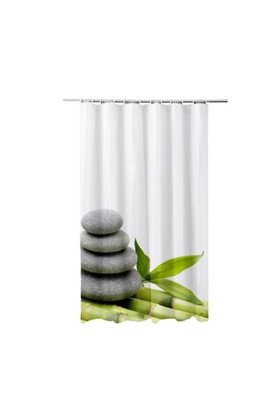 FRANDIS Textile Shower Curtain, 100% Polyester, 180x200cm, Stone Decor