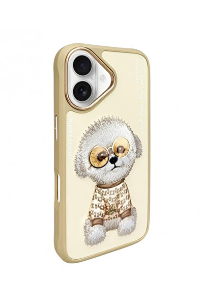 Nimmy iPhone 16 Uyumlu | 3D Köpek Nakış İşlemeli Zincir ve Gözlük Detaylı Kılıf