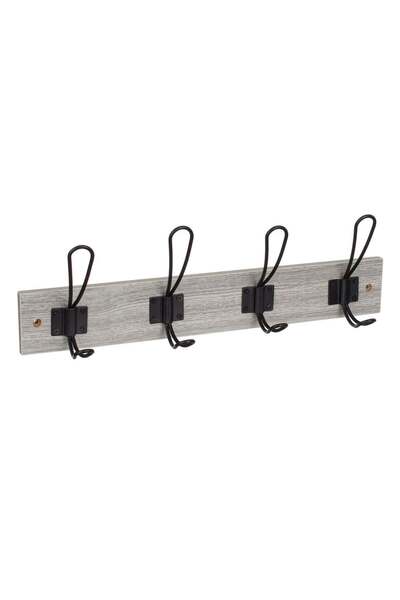 OEM Cuier din Lemn de Petre Gri cu 4 Carlige 45x7x1.2cm