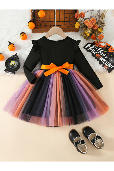 Take Two By Styli فستان بناتي ألوان متباينة، بياقة دائرية وحافة شبكية