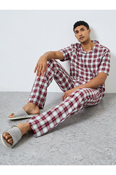 Styli Men Checked Buttoned Shirt and Pyjama Set