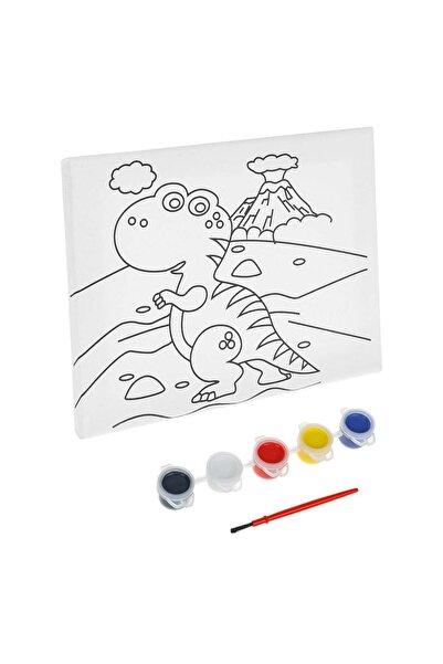 OEM Set Pictura Canvas Dinozaur cu Culori & Pensula 20x15cm