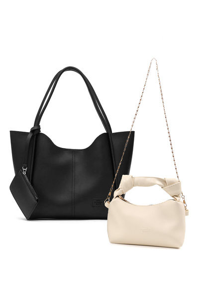SHAKA Black/Cream Shk297 Faux Leather, Single Compartment, 2-Piece Hand, Arm,...