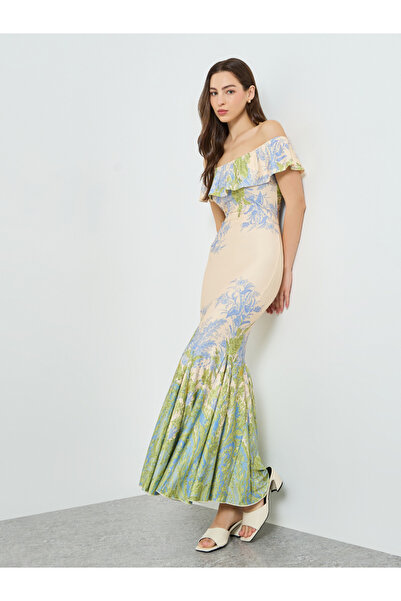 Take Two By Styli Women Floral Printed Off Shoulder Mermaid Hem Maxi Dress