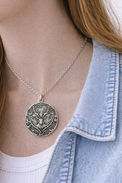HER ŞEY NOTA www.herseynota.com قلادة معدنية فضية اللون بتصميم شجرة الحياة بر...