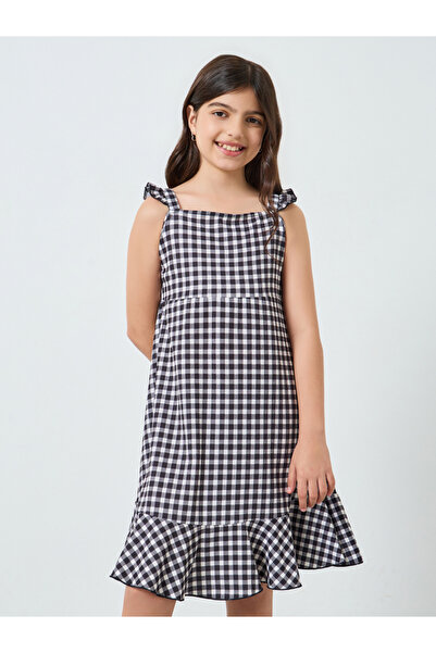 Styli Girls Black Gingham Print Strappy Dress