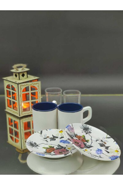 KirLiNova Navy Blue Detailed Coffee Cup Set (2-Piece)