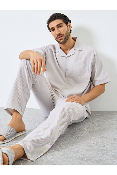 Styli Men Relaxed Fit Striped Shirt and Pyjama Set