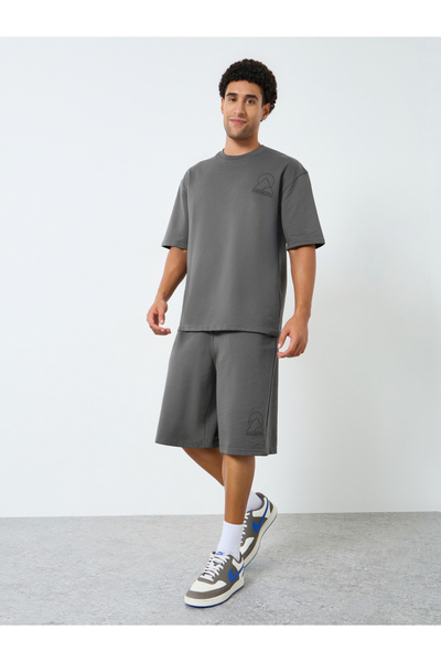 Styli Men Grey Short Sleeve T-Shirt and Shorts Co-Ords