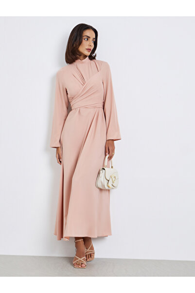 Styli Women Pink A-Line Wrap Maxi Dress