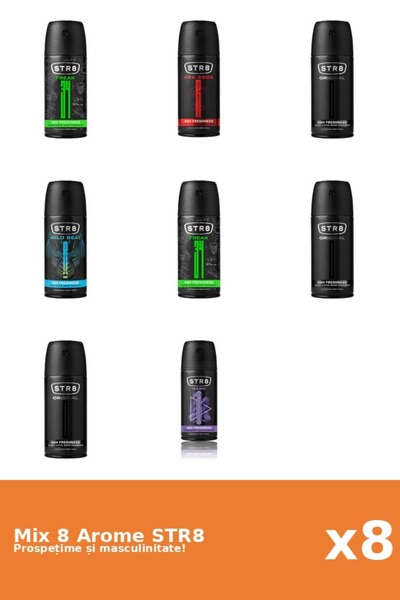 str8 Set 8 Mix STR8: 2x FR34K, 1x Joc, 3x Original, 1x Cod Roșu, 1x Wild Beat