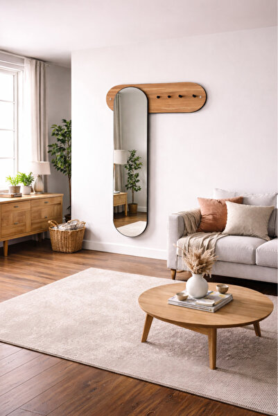 LAMST مرآة حائط عصرية مع علاقة خشبية بنية اللون